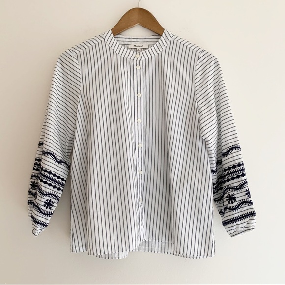 Madewell Striped Embroidered Button Front Shirt Small - Picture 2 of 7